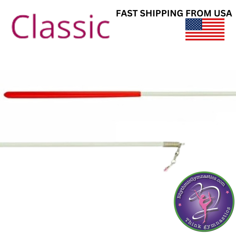 Beginner Grade White Ribbon Stick with Red Handle 16, 18 & 20 in